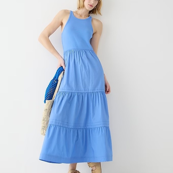 J. Crew Blue size XL Drop Waist Ribbed Top Tiered Bottom Maxi Dress Summer BR314 - Picture 2 of 9